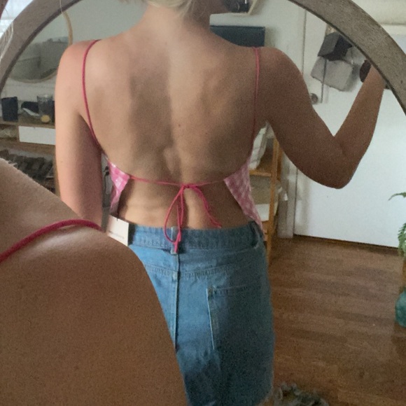 cambria tie back top in pink plaid - Picture 3 of 4